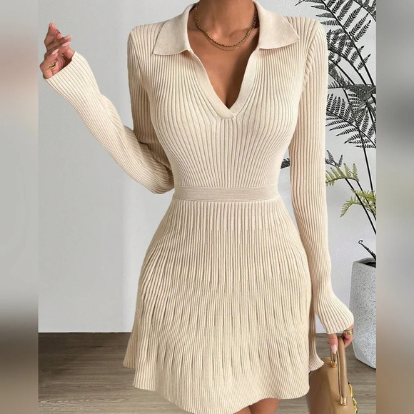 Solid Ribbed Knit Sweater Dress - Picture 1 of 5